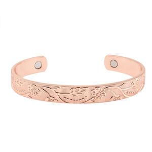 Rose Gold Cuff Bracelet Floral Vine Pattern Adjustable Magnetic Bracelet Health
